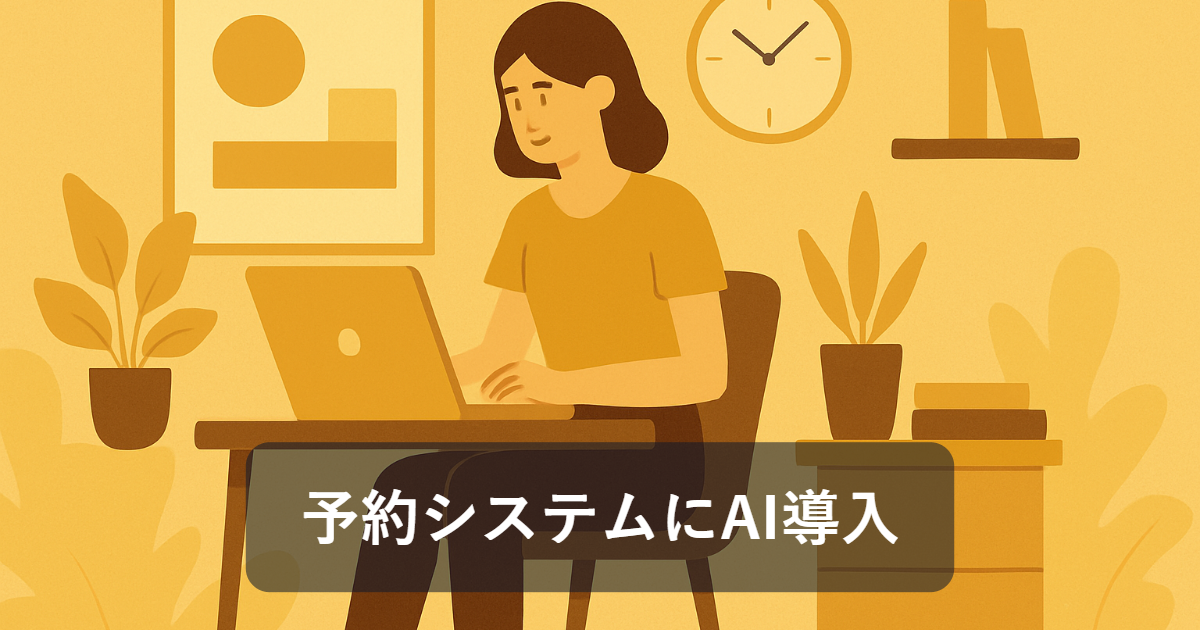 予約システムにAIを導入すると何が変わるか 予約システムにAIを導入すると何が変わるかの解説イラスト(「予約システムにAI導入」の文字入り・テーマ: 予約システム AI)