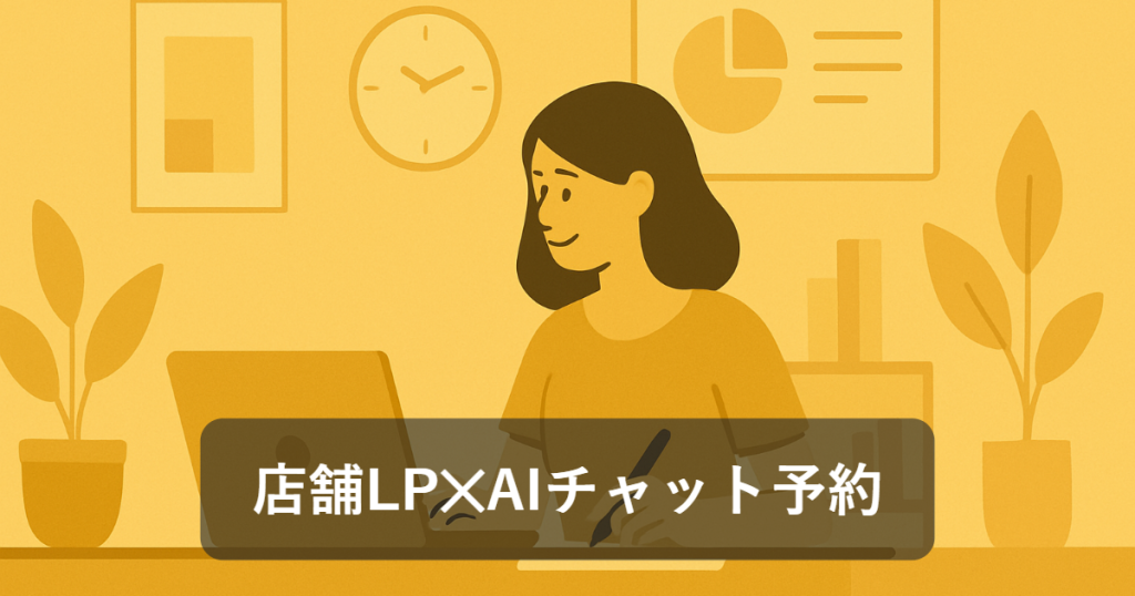 店舗LPのAIチャット予約で実現する顧客データ活用のアイキャッチ画像（「店舗LP✕AIチャット予約」の文字入り・テーマ: 店舗LP 予約ボタン）