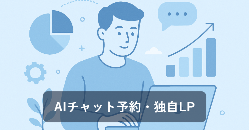 AIスマート予約の機能メリット【業種別活用事例2026】のアイキャッチ画像（「AIチャット予約・独自LP」の文字入り・テーマ: AIスマート予約の機能メリット）